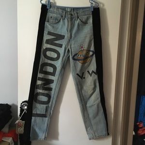 LEVI'S X VIVIENNE WESTWOOD Repurposed Dirty Wash Jeans Velvet Tuxedo Stripes